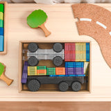 Contents of the Connetix 50 piece rainbow transport set