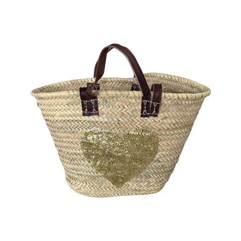 Gold sequin heart market basket