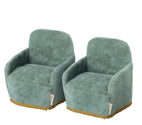 Maileg pack of two mouse chairs in plush green