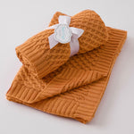 Mustard Basket Weave Knit Blanket
